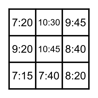 telling the time bingo Card