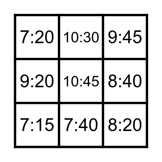 telling the time bingo Card