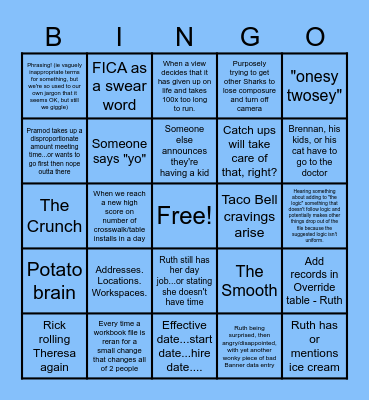 DC Sharks Bingo Card