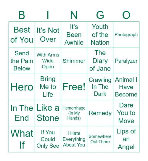 Dad Rock Bingo Card