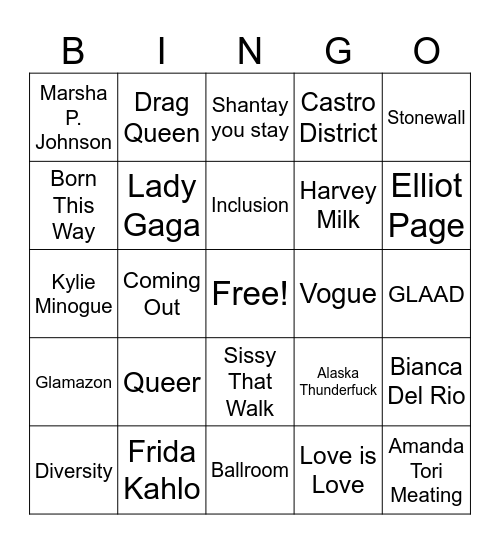 Pride Bingo Card