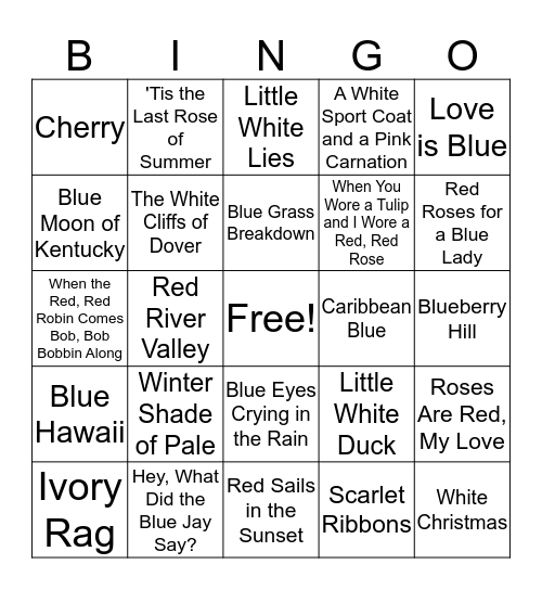 Red, White, And Blue Music Bingo Card