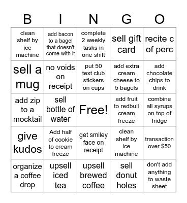 Cashier Bingo Card