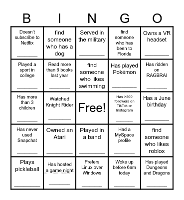 Find Someone Who... Bingo Card