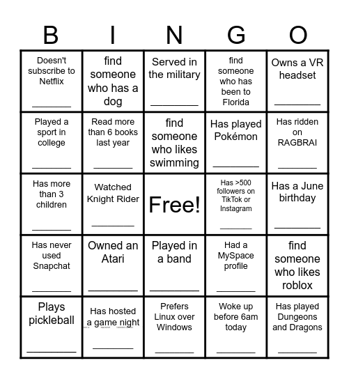 Find Someone Who... Bingo Card