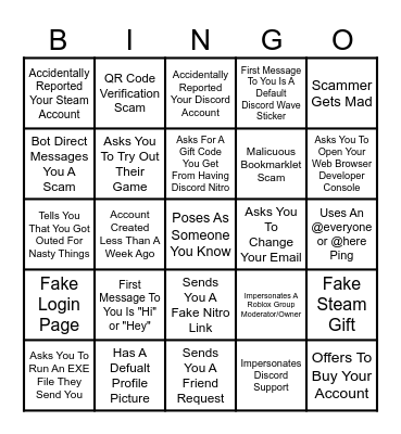Discord Scammer Bingo Card