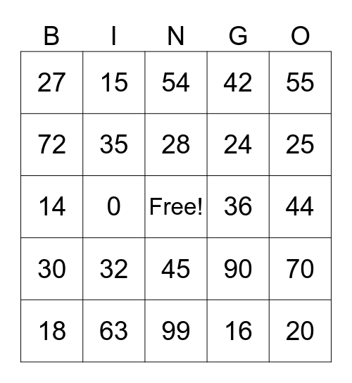 Multiplication Bingo Card