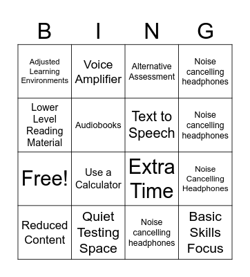 Accommodations and Modifications Bingo Card