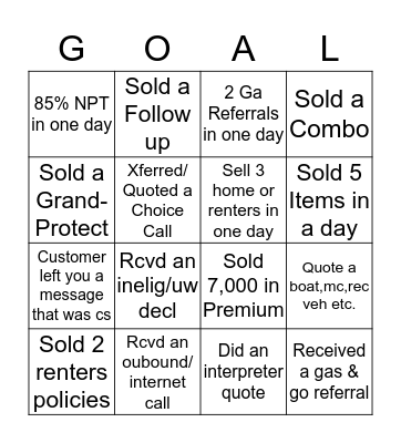 GOAL Diggerz BINGO!  Bingo Card