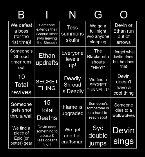 amTess Enshrouded BINGO Card