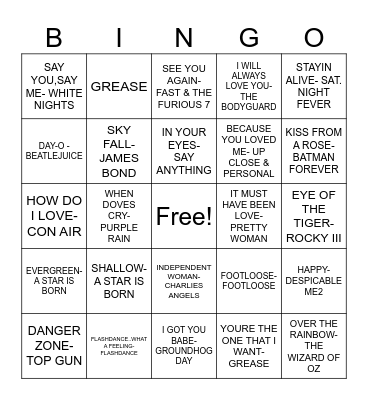 MOVIE SONGS Bingo Card