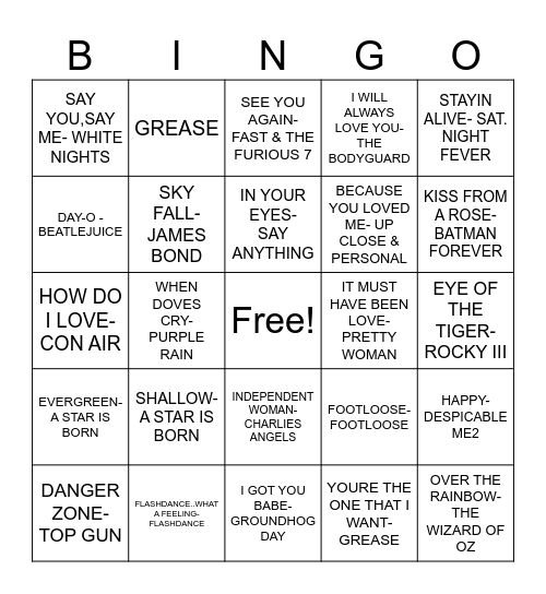 MOVIE SONGS Bingo Card