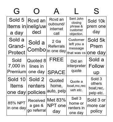 GOAL Diggerz BINGO!  Bingo Card