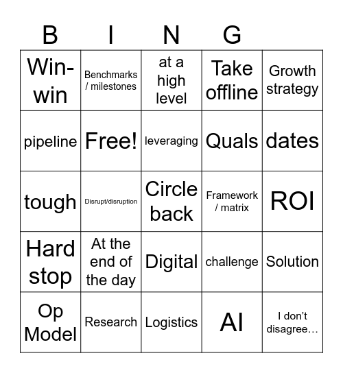 Consulting Lingo Bingo Card