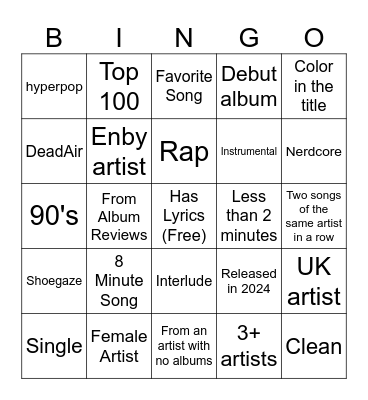 Spotify Bingo Card