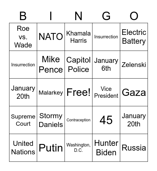 Debate, 2024 Bingo Card