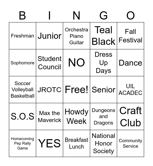 Getting to Know TMECHS Bingo Card