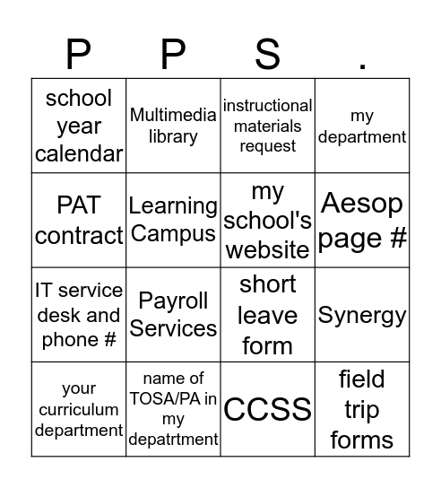 Untitled Bingo Card