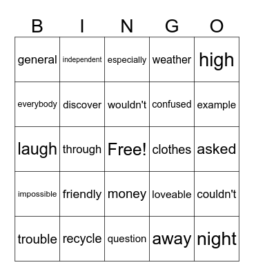 Sight Words! Bingo Card
