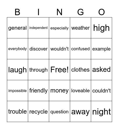Sight Words! Bingo Card