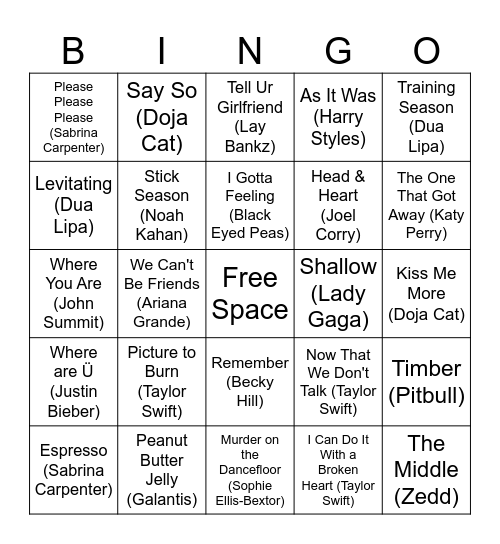 Music Bingo Card