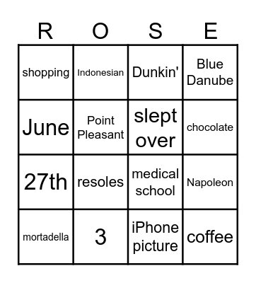 Rose's Birthday Bingo Card