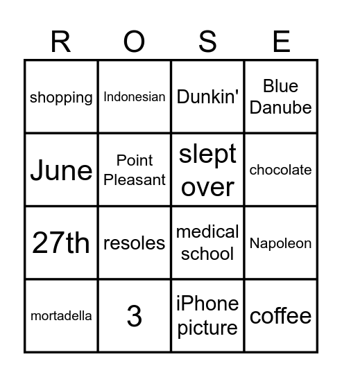 Rose's Birthday Bingo Card