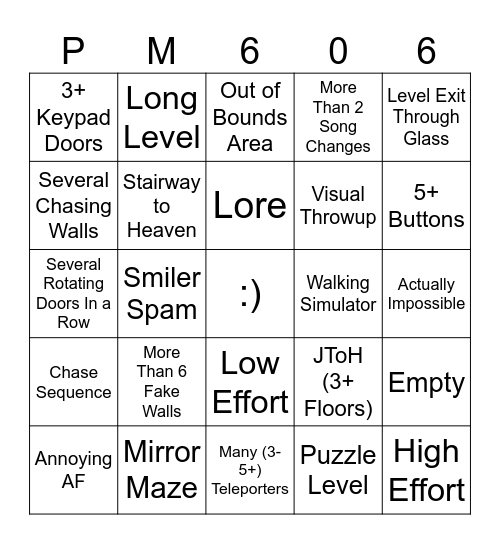 Random Level Bingo Card