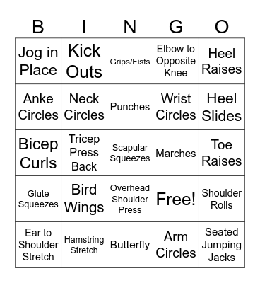 Exercise Bingo Card