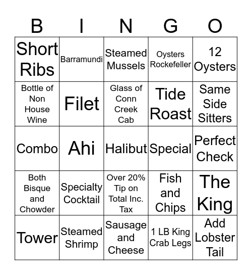 Restaurant  Bingo Card