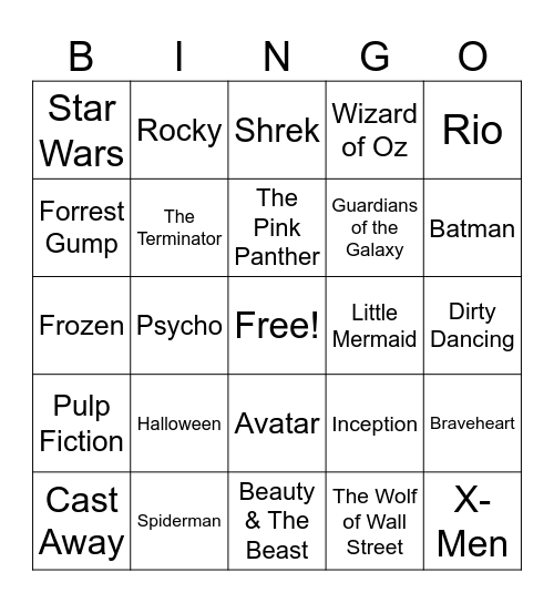 Movie Theme Songs Bingo Card