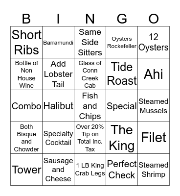 Restaurant  Bingo Card
