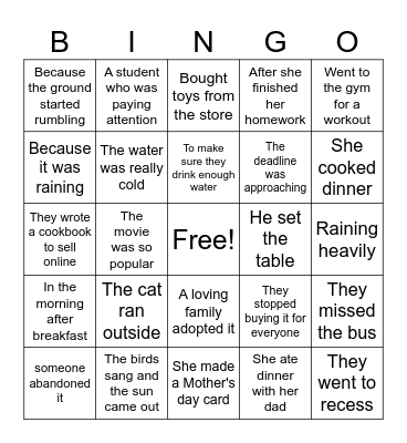 Comprehension BINGO Card