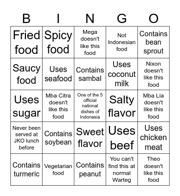 Potluck Bingo Card