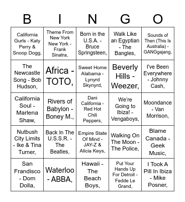 DJ Jakesy Hustle presents: PLACES Bingo Card