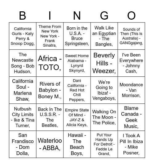 DJ Jakesy Hustle presents: PLACES Bingo Card