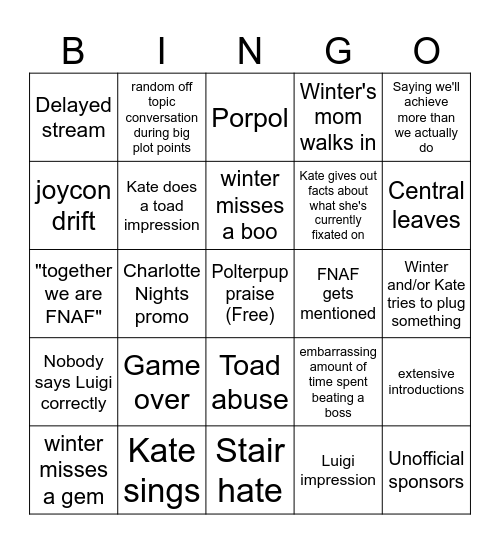 Skywalker Productions Bingo Card