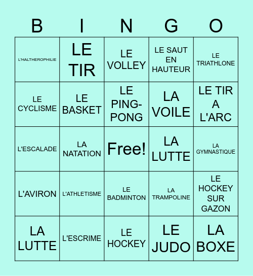 LES SPORTS Bingo Card