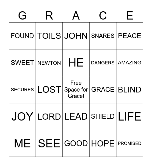 GRACE Bingo Card