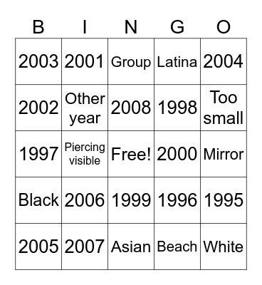 Bikini Bingo Card
