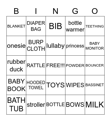 Baby Shower Bingo Card