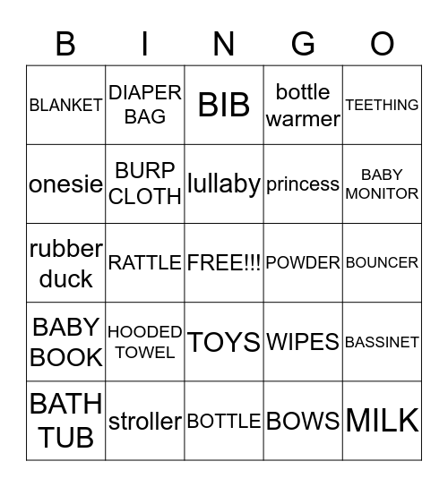 Baby Shower Bingo Card