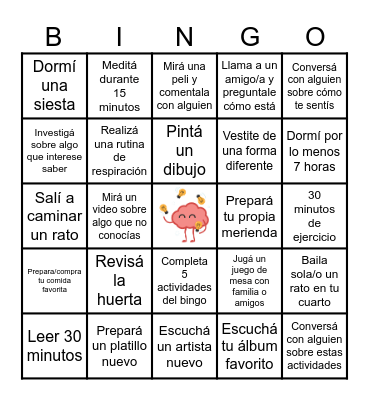 salud mental Bingo Card