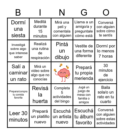 salud mental Bingo Card