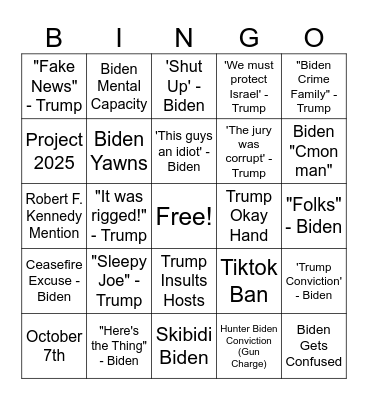 Debate Card Bingo Card