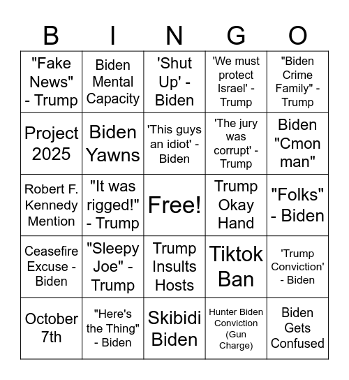 Debate Card Bingo Card