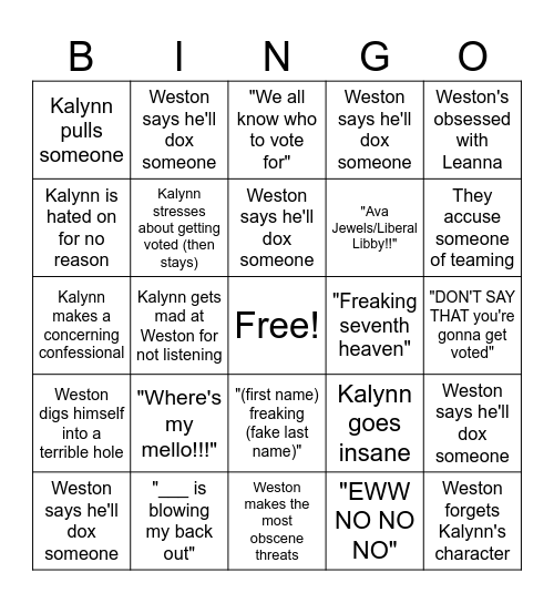 Sinjin Drowning TDI Bingo Card