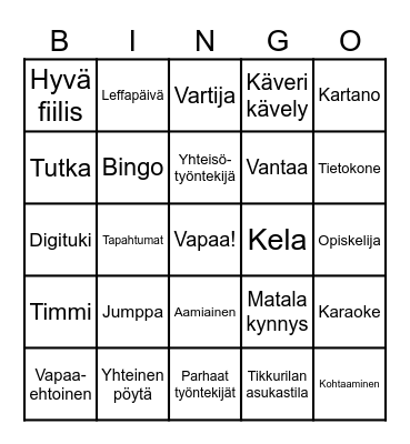 Asukastila Bingo Card