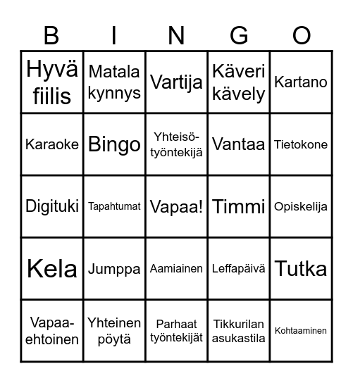 Asukastila Bingo Card