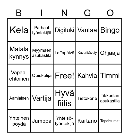 Asukastila Bingo Card